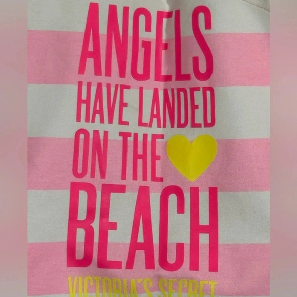 Victoria Secret Pink & White Striped Tote “Angels Have Landed on the Beach” - Picture 3 of 7